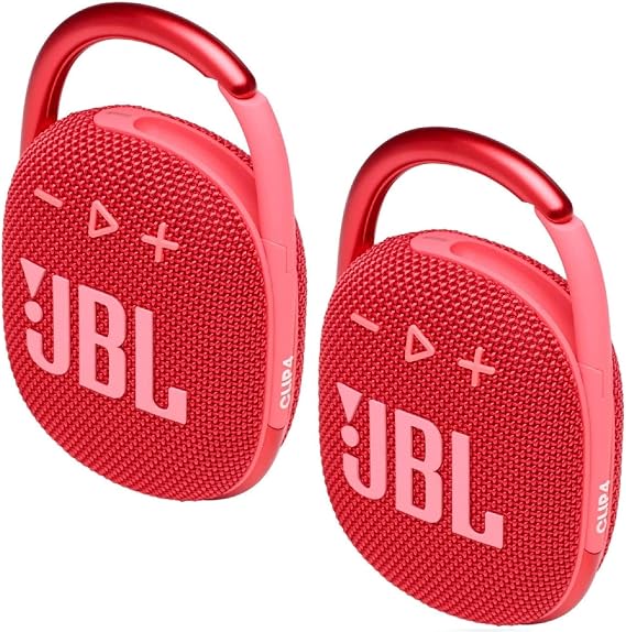 JBL 2 Pack Clip 4 Waterproof Wireless Audio Bluetooth Speaker Bundle (Red)