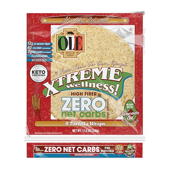 Ole Xtreme Wellness ZERO Net Carbs | 8" Size Flour Tortillas |Zero Net Carbs |Keto Certified | 11.8 oz.| 8 Count (Pack of 4)