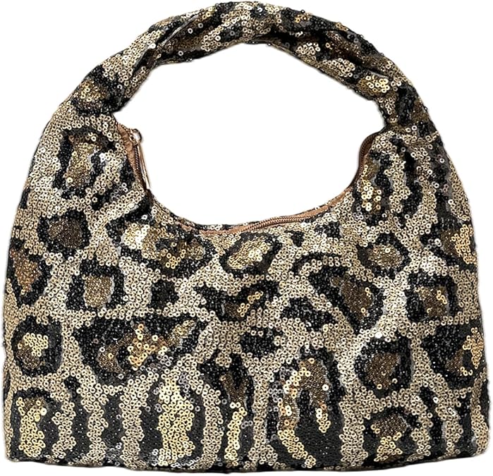 ENBEI Sequin Python Print Handbag, Top Handle Purse with Zipper Closure, Sparkly Bag for Party Shopping Daily Use | Sequin Python Print