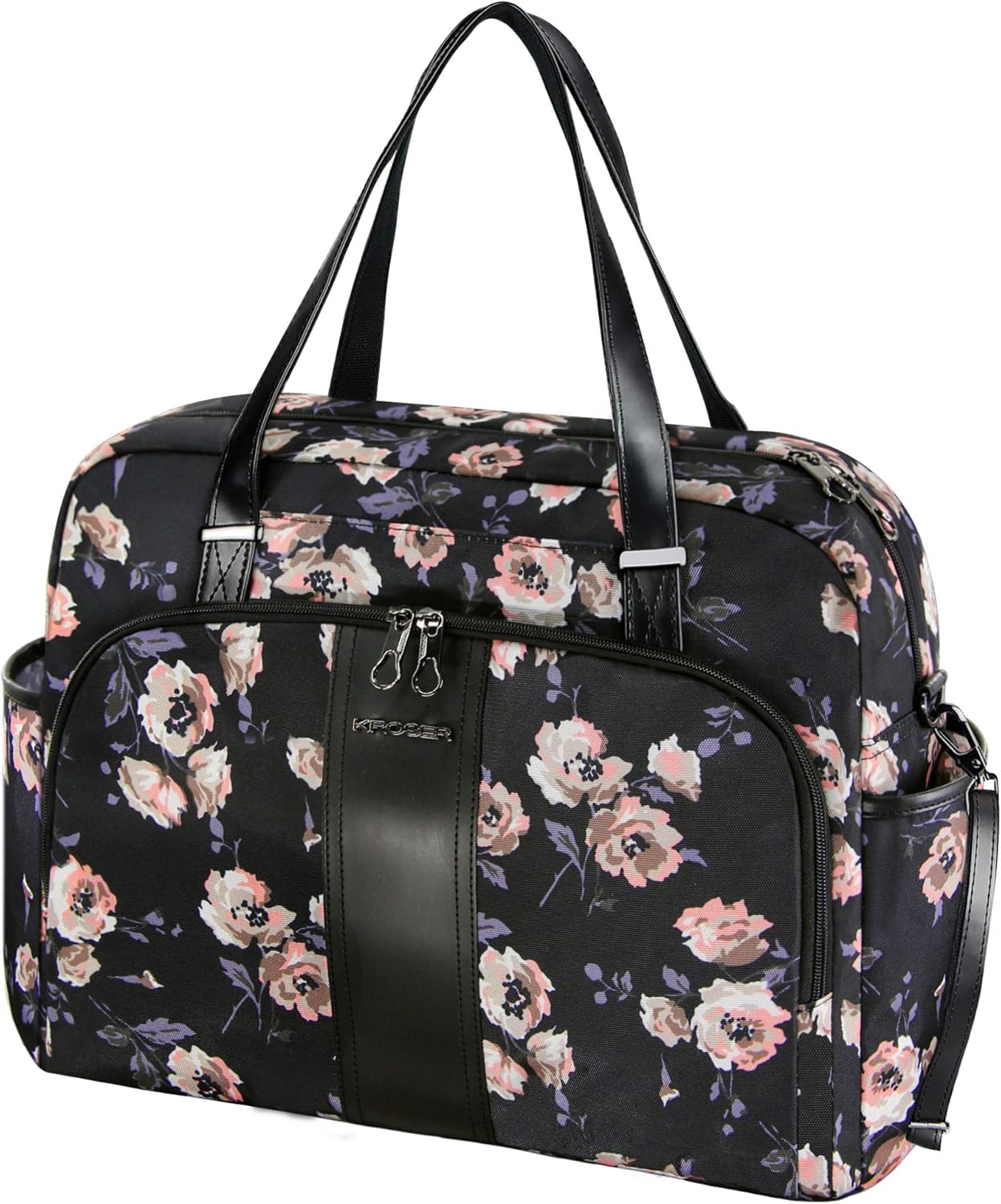 KROSER Laptop Tote Bag 15.6" Shoulder Bag Stylish Work Bag Water-Repellent with RFID Pockets for BusinessTravelSchoolCollegeWomen Rose Pattern