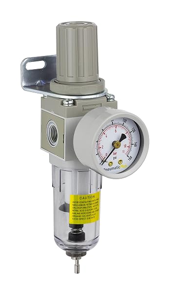 PneumaticPlus SAW2000M-N02BG Miniature Compressed Air Filter Regulator Combo Piggyback 1/4" NPT - Poly Bowl, Manual Drain, Bracket, Gauge
