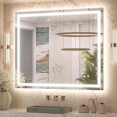 Keonjinn 42 x 36 Inch LED Bathroom Mirror with Lights, Bighter Frontlit & Backlit Vanity Mirror with Stepless Dimmable 3-Color, Anti-Fog Mirror for Wall, HD Tempered Glass, Memory Founction, CR90