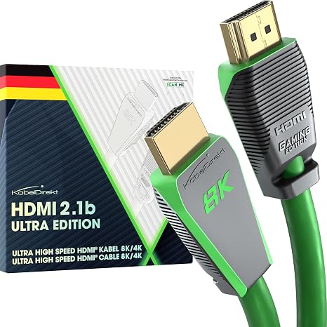 KabelDirekt 8K HDMI 2.1b Cable - 2m - Ultra Edition - Green - for PS5/Xbox