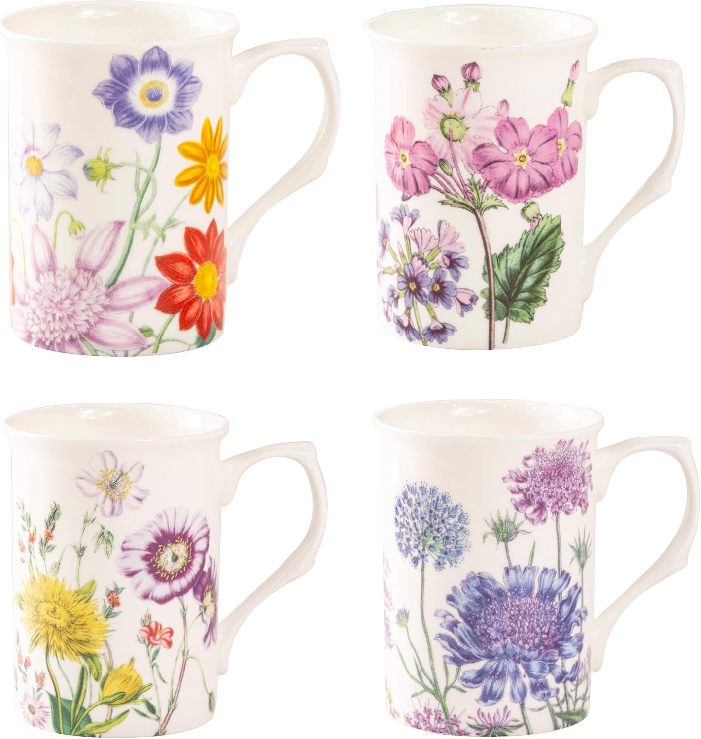 Bone China Coffee Tea Mugs 9-Ounce, Set of 4 Country Lane