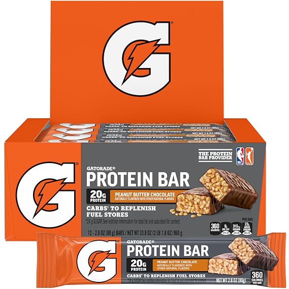 Gatorade Whey Protein Recover Bars, Peanut Butter Chocolate, 2.8 ounce bars (Pack of 12)