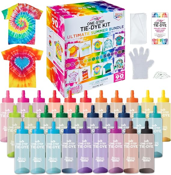 Tulip One-Step Tie-Dye Kit Ultimate Summer Bundle, Giant Classroom Pack, Tie Dye for Large Groups and Parties, Durable Results - Includes 30 Bottles,  with Easy Techniques for Beginners