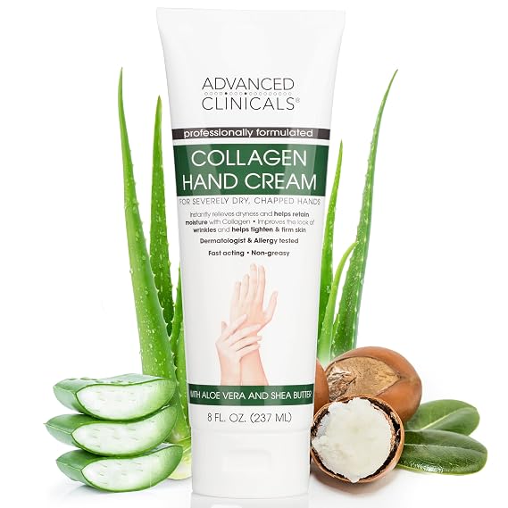 Advanced Clinicals Collagen Hand & Body Cream Skin Care Moisturizer Lotion For Dry Cracked Skin. Soothing & Hydrating Plant Collagen Lotion W/Aloe Vera, Green Tea, Shea Butter, Large 8 Fl Oz