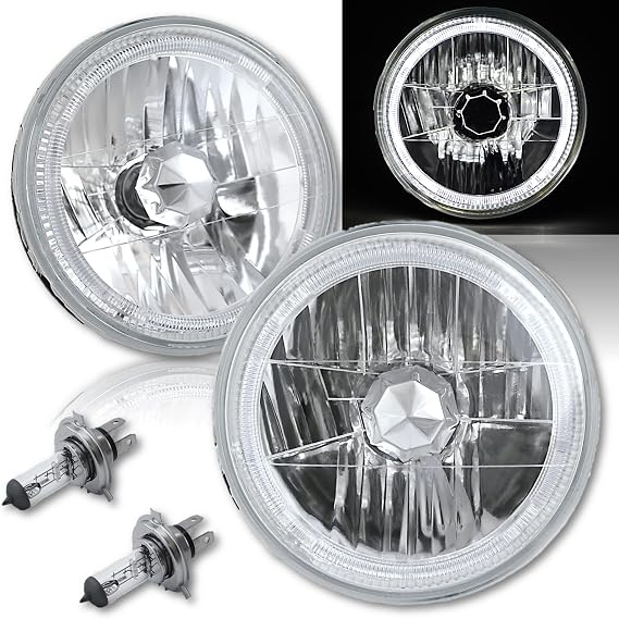 Octane Lighting 7" Halogen H4 12V Headlight Headlamp White Led Halo Angel Eyes Light Bulbs Pair