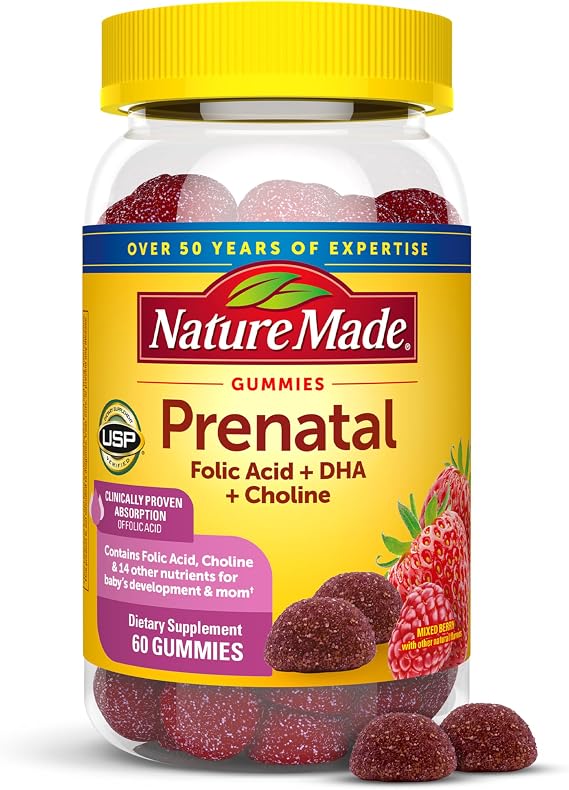Nature Made Prenatal Gummies with DHA and Folic Acid, 60 Gummies