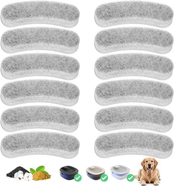 12 Pack Replacement Filters Compatible with WOPET 6L Dog Water Fountain for Dogs and Cats, White, Cotton, Round, Multilayer Filtration