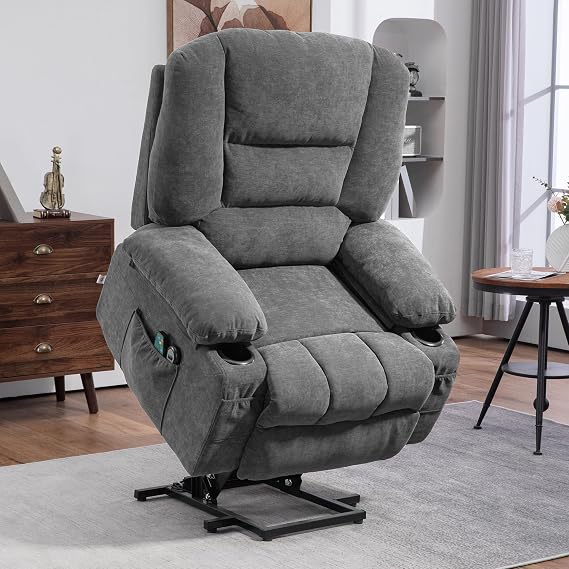 HOMCOM Power Lift Recliner Chair Sofa for Elderly Fabric Charcoal Gray