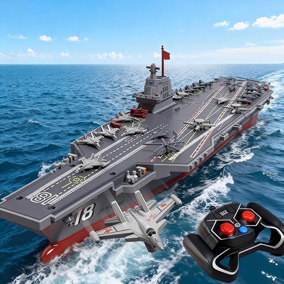 40CM S19 Hobby RC Boat for 14y+ Beginners Remote Controlled Warship Aircraft Carrier 4WD 2.4G Battleship 10km/h On Water Lakes Pools