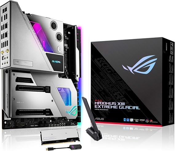 Asus ROG Maximus XIII Extreme Glacial (WiFi 6E) Z590 LGA 1200(Intel 11th) EATX gaming motherboard (PCIe 4.0,18+2 power stages,integrated EK water block, 5xM.2 slots, 2xThunderboltTM 4, 10 & 2.5Gb LAN)