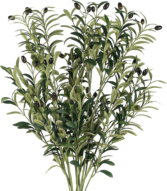 HomeKaren Olive Stems 3 Pcs 39 inch Artificial Olive Green Leaves Picks, Spring Branches Decor for Vase, Greenery Vase Filler Home Decoration Indoor