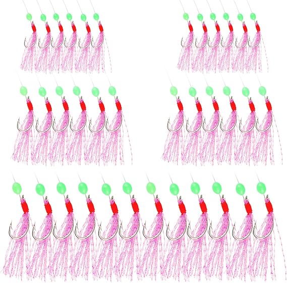 Mackerel Feathers Rigs 36 Hooks | Pre Tied Sea Fishing Rigs with Luminous Beads Fishing Hook for Lure Feather Mackerel Cod Bass Herring