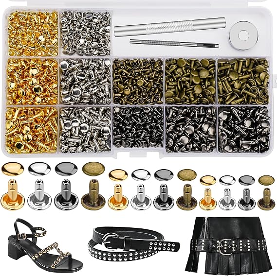CBHGFEA 540 PCS Leather Rivets, 3 Different Sizes Double Cap Rivets Kit