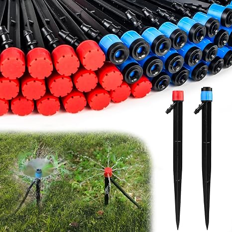 60Pcs Drip Irrigation Emitters Sprays, 360 Degree Water Flow Drip Emitters for 1/4 inch Irrigation Tubing System Watering Kit Includes 30 Emitters Vortex & 30 Emitters Stream for Flower Plant