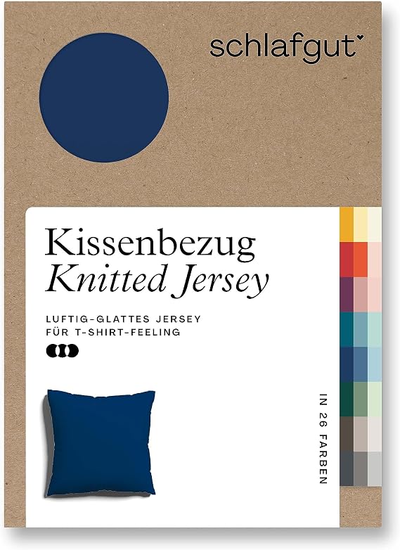 Schlafgut Knitted Jersey Cushion Cover 40 x 40 cm Organic Cotton Blue Deep