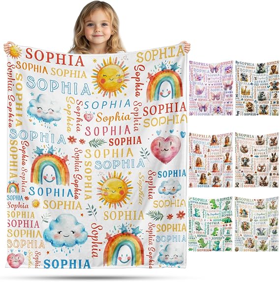 Ships Next Day, Personalized Baby Blanket for Boys Girls - Printed in USA, Custom Baby Blanket with Name Super Soft Plush Flannel, Easter Christmas Brithday Gifts for Baby Shower Kids Toddlers Newborn
