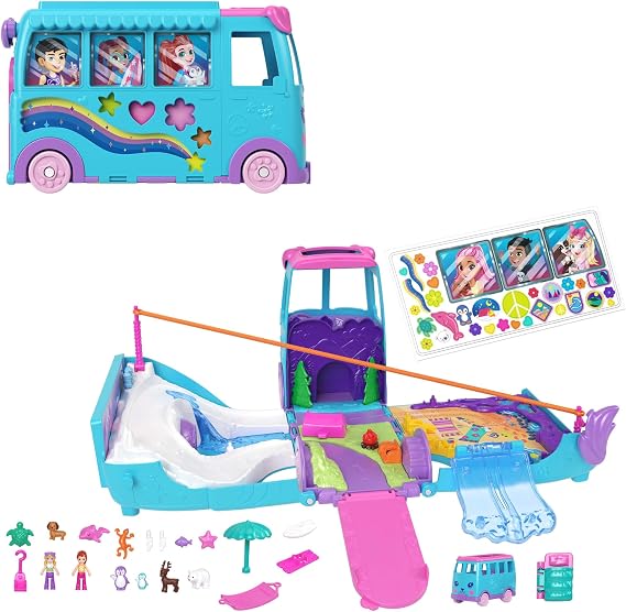 POLLY POCKET™ CARAVAN ADVENTURE™ Polly Pocket Caravan Adventure game set, micro dolls, convertible caravan, pets and toy car JCC22