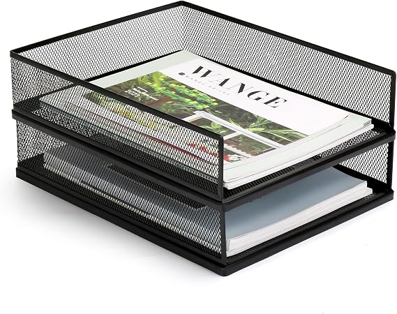 2-Tier Paper Tray Organizer for Desk, Metal Mesh Office Letter Tray