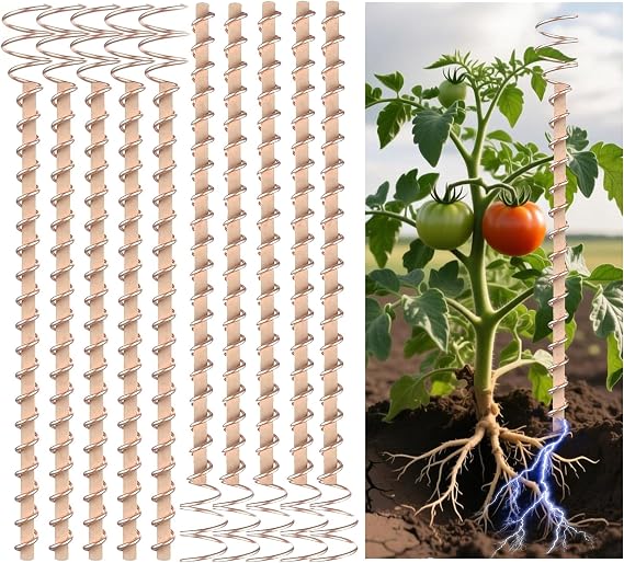 12" Electroculture Plant Stakes,10 Pack Copper Garden Stakes, Long Electroculture Copper Coil Antennas for Growing Vegetable Garden Plants Support High-Yield, Eco-Friendly