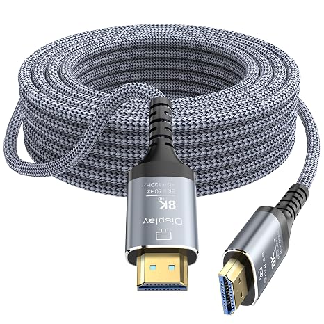 Fibre Optic HDMI Cable 15 Metres 8K 48 Gbps Ultra High Speed Long HDMI 2.1 Cable Braided 8K @ 60Hz 4K @ 120Hz HDR10/HDCP2.2&2.3/eARC/3D Compatible with PS5 Xbox HDTV Laptop Monitor