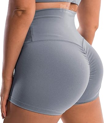 HIGORUN Women TIK TOK Leggings Shorts Butt Lift Scrunch Textured Leggings Workout Shorts Grey L