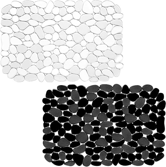 Coopay Kitchen Sink Mat Pebble Protect Mat PVC Eco-friendly Adjustable Stainless steel/ Porcelain Dish Drying Pad Protector for Bottom of Kitchen Sink, 15.8 x 11.8 inches (2 Pack, Black and Clear)