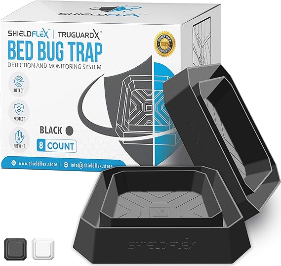 Bed Bug Trap 8 Pack | TruGuard X Bed Bug Interceptors (Black) | Eco Friendly Traps for Bed Legs | Reliable Insect Detector, Interceptor, and Monitor for Pest Control and Treatment