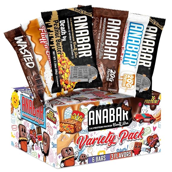 Anabar Protein Bar, The Sampler Pack, The Protein-Packed Candy Bar, World's Best Tasting Protein Bar, No Sugar Alcohols, High Protein, Amazingly Delicious, 20 Grams of Protein (6 Bars, Guilty Pleasure Pack)