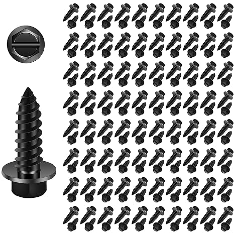 200 Pcs Black License Plate Mounting Screws #14 x 3/4" Slotted Hex Head