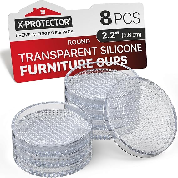 X-Protector Furniture Cups - 8 PCS 2.2" - Non Slip Furniture Pads (Round) | Transparent Floor Protectors - Bed Stoppers to Prevent Sliding - Keep Furniture from Sliding on Floor!