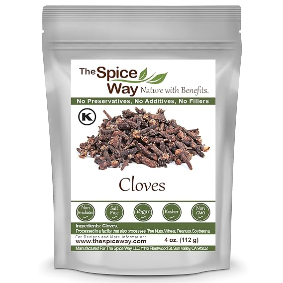 The Spice Way Cloves Whole 4 oz for Mulling Pickling Savory Dishes and Tea | Whole clove spice for mulling, poaching, pickling and braises; remove before serving; Kosher Certified; Resealable Bag