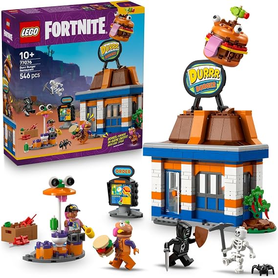 LEGO Fortnite Durrr Burger Restaurant Video Game Themed Creative Toy Making Set (546 Pieces) Featuring Bronze Bomber, Burger Bey, Dementor and Skeleton Minifigures for Kids Over 77076-10 Years Old