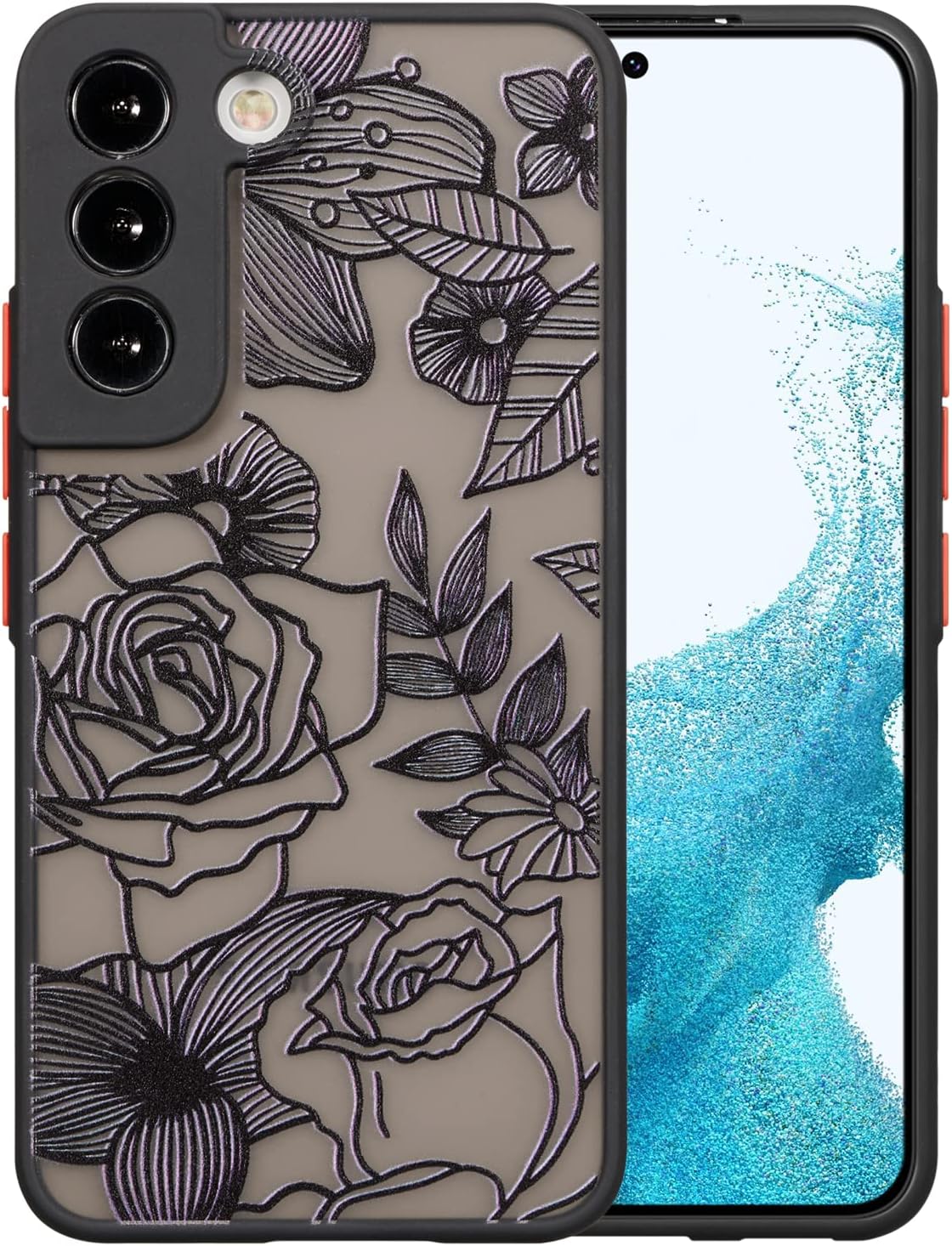 XIZYO for Samsung Galaxy S21 FE Case Rose Design Floral Pattern Slim Case for Women Girls TPU Bumper Case Shockproof Protective Case for Galaxy S21 FE, Black