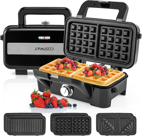 COSTWAY 1200W Waffle Maker with Removable Non-Stick Plates