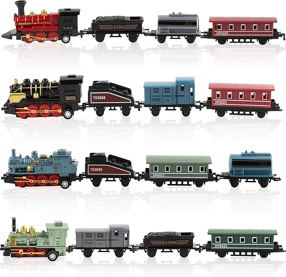 Exasinine 4 Sets Train Toys Mini Steam Locomotive Model Trains Model Pull Back Mini Train Set for Kids Boys Girls Birthday Party Favor Train Enthusiasts Collectors