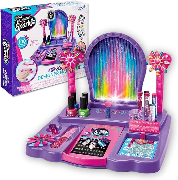 Cra-Z-Art Shimmer N' Sparkle 8-in-1 Lite-Up Designer Nail Studio | Real Nail Polish & Dryer, 100+ Nail Designs, Nail Art Kit, Ages 8+