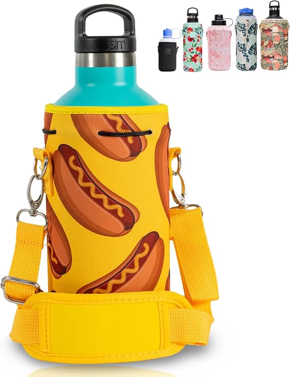 Made Easy Kit Water Bottle Carrier Insulated Neoprene - Adjustable Padded Shoulder Strap - Sling Pouch for Glass Bottle, Stainless Steel Tumbler - 5 Sizes (Yellow Hotdog, Large)