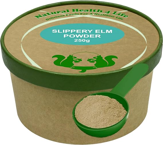 Natural Health 4 Life 100% Pure Inner Bark Slippery Elm Powder – Supports Gut Health, Gluten-Free, Vegan, Mild Sweet Flavour, Suitable for All Ages – 250g Slippery Elm Powder Tub & Scoop