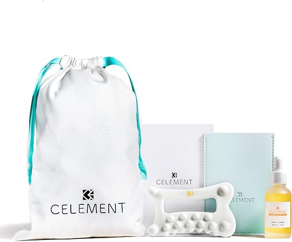 Celement Face & Body Ceramic Gua Sha + C Berry Oil Serum Set - Lift, Tight, and Decrease Muscle Soreness & Swelling with Relaxing Oil, 1 fl. oz