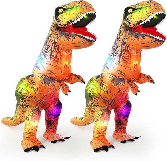 Lunmon 2 Sets Halloween Inflatable Dinosaur Costume Adult with LED Lights