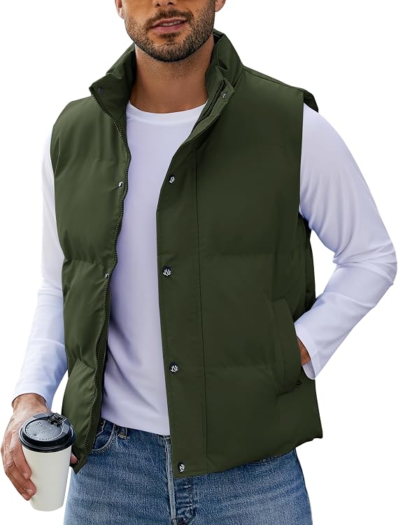 Flygo Mens Puffer Vest Winter Padded Vests Lightweight Stand Collar Sleeveless Quilted Jackets Outerwear