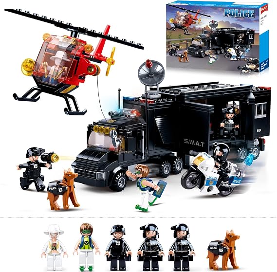 City Police Chase Building Set, SWAT Mobile Command Police Truck Building Toy with Helicopter & Police Motorcycle, Compatible with Lego City Police Station, Gift for Boys Girls Aged 6+, 540 PCS