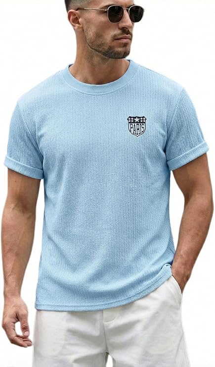Geometric Textured Short Sleeves Basic T-Shirt