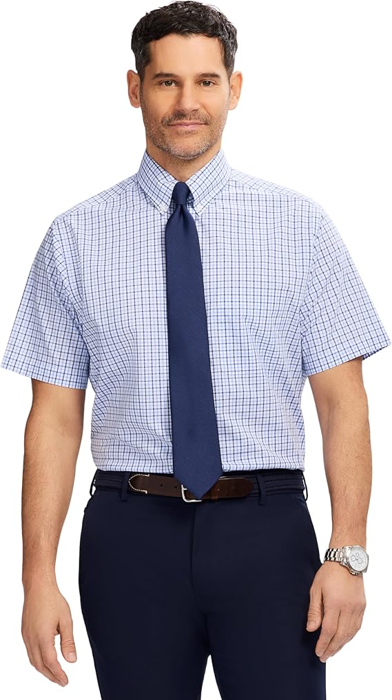IZOD Men's Regular Fit Short Sleeve All Over Stretch Button Down Collar Dress Shirt
