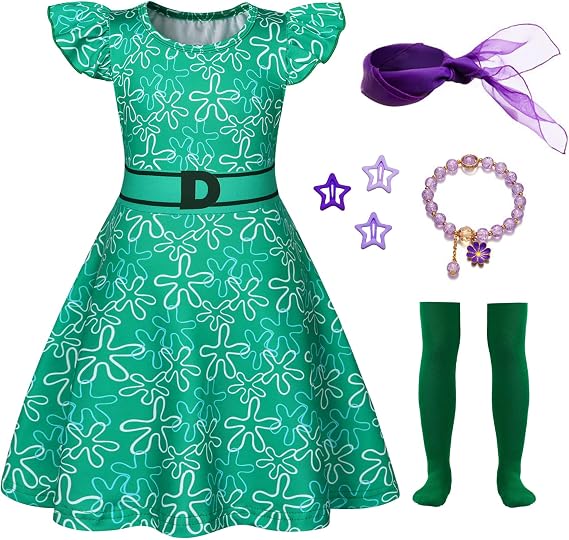 Akokvlar Girls Green Costume Cartoon Yellow Joy Costume Dress Halloween Outfit