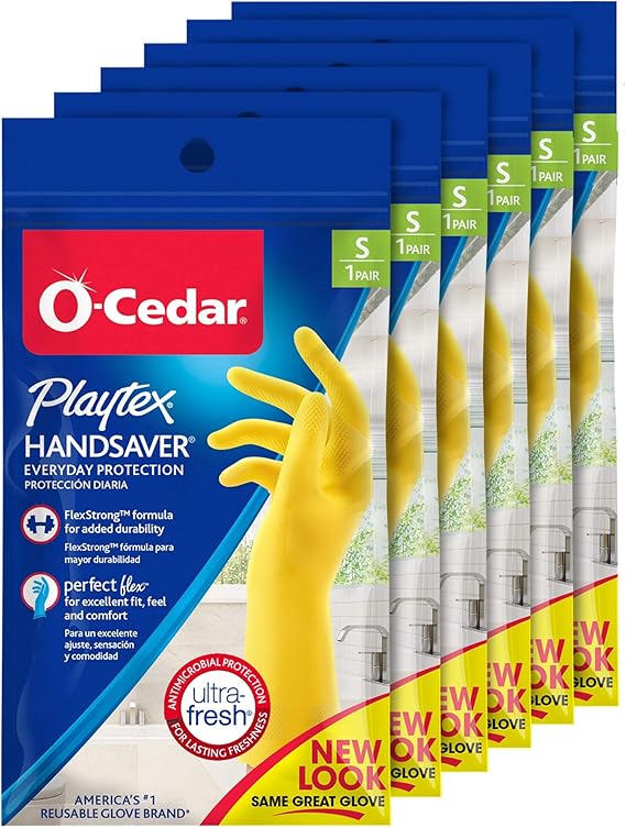PLAYTEX HandSaver Reuseable Rubber Cleaning Gloves Small, 6 Pairs, Everyday Protection Reusable Household Gloves