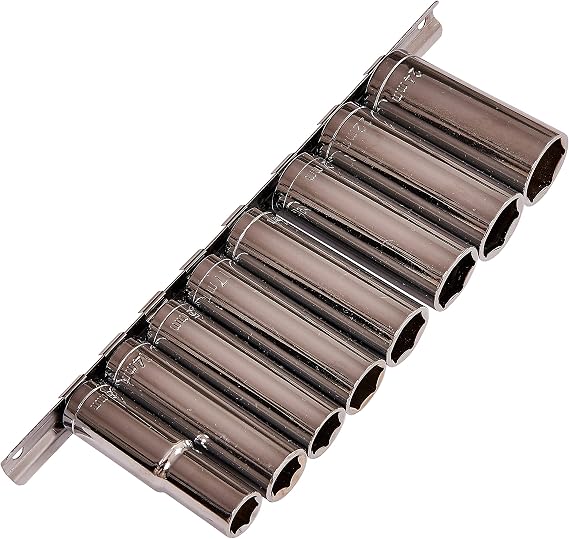 Amtech - 1/2" Drive Deep Socket Set, 8 Piece Long Reach Metric Sockets with Holder, 13–24mm for Automotive Maintenance, Garage & DIY Tasks